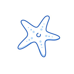 Sticker - Sea starfish doodle. Hand drawn sketch doodle style sea star. Blue pen line stroke isolated element. Marine life concept. Vector illustration