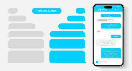 Aufkleber - Message smartphone template. Mobile chatting sms app template bubbles. Message bubbles chat on smartphone icons. Phone chatting sms template bubbles. Isolated smartphone