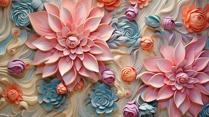 Wall Mural - 3d multicolored flowers three-dimensional painting background. flower ornament generative AI