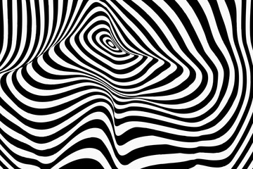 Wall Mural - Optical Art of minimal black and white color. Abstract illusion psychedelic spiral. Hypnotic Pattern. Background curve vector line for banner, cover, poster, card.  Vector illustration.