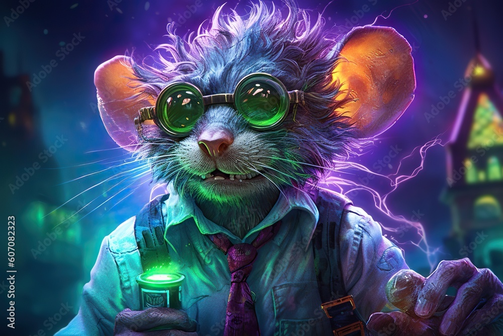 Lab rat as mad scientist or crazy professor cartoon character ...