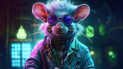 Lab rat as mad scientist or crazy professor cartoon character. Generative AI