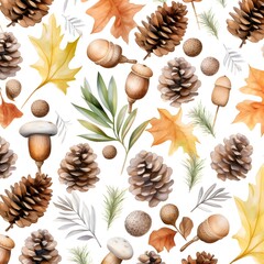 Canvas Print - Spring abstraction of yellow-orange leaves and various little things. Leaves on a white background