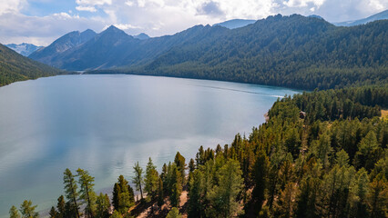 Wall Mural - Aerial top view Summer Landscape beautiful Multinskoye lake mountains Altai