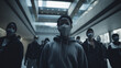 © wetzkaz - in the shopping center or train station a youth gang with face masks, anonymous larger group or circle of friends, young boys