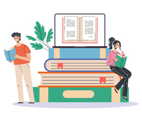 Wall Mural - Online book education digital learning read concept. Vector graphic design illustration