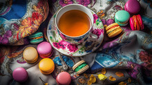 A Teacup Filled With Colorful Macarons. Generative Ai
