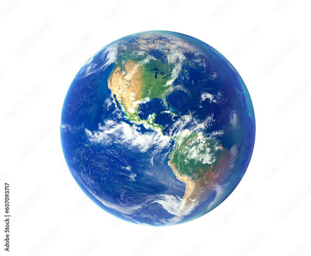 Blue planet earth north and south america continent isolated on white ...