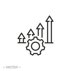 Wall Mural - technology improvement icon, growing development, rising progress, thin line symbol - editable stroke vector illustration