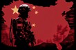 silhouette of a china army with china flag background