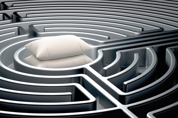 Poster - pillows inside dark labyrinth, 3d rendering