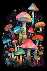 Wall Mural - creative mushrooms, Generative AI