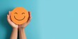 © OP38Studio - Hand holding paper cut smile face, positive thinking, mental health assessment , world mental health day concept, generative ai