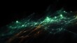 3D render of an abstract flow particle design background with green and orange color. Generative AI AIG21.