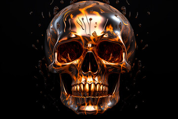 Wall Mural - A black and gold skull on a black background. Generative AI