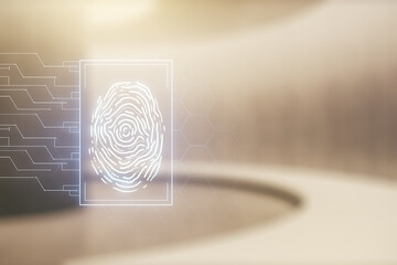 Aufkleber - Multi exposure of virtual graphic fingerprint sketch on empty classroom background, fingerprint scan data concept