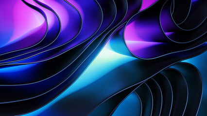 3d render, abstract pink blue neon background with curvy ribbons, layers and folds. Drapery waving and fluttering. Modern ultraviolet wallpaper