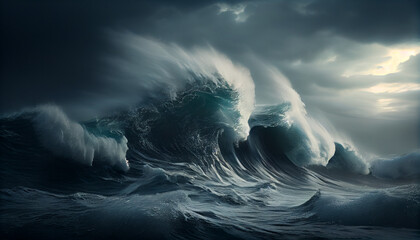 Wall Mural - Sea wave during storm in ocean Ai generated image