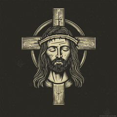 Wall Mural - Christian Catholic cross sign crucified jesus vector illustration