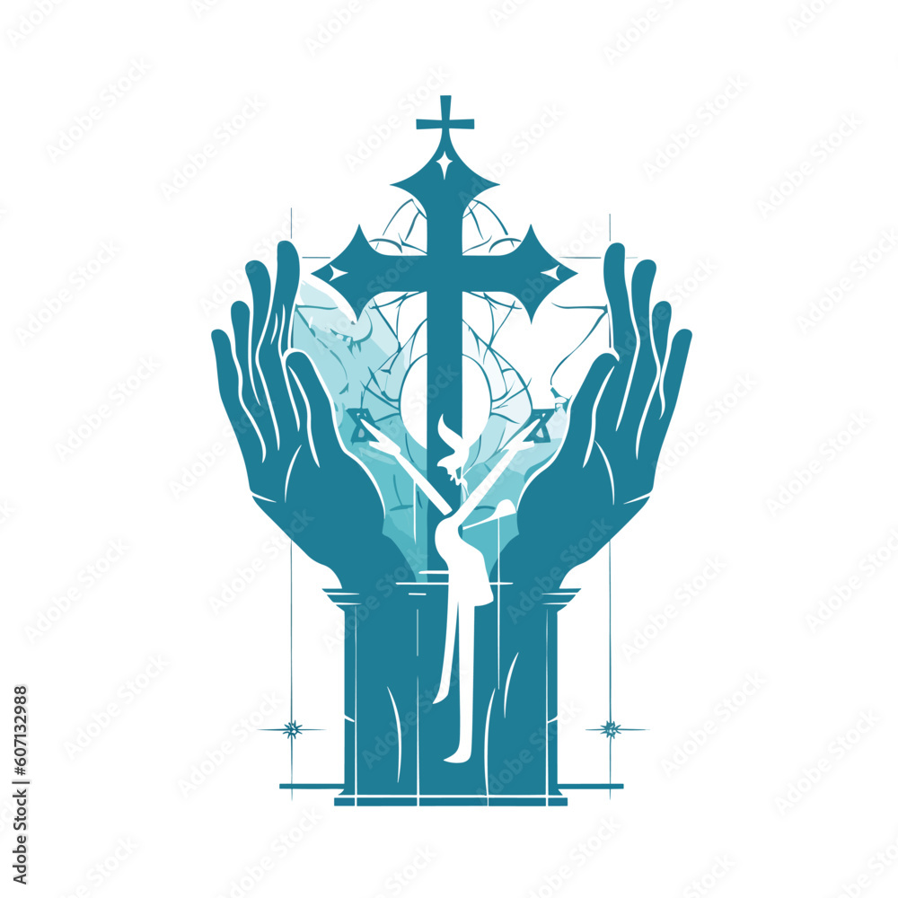 Praying hand holding cross vector illustration