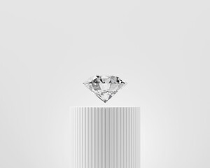 Poster - Abstract diamond gem placed on white pedestal background 3d render