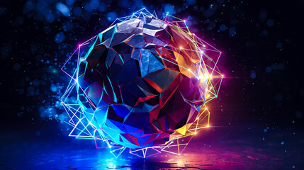 Global international connection information exchange blockchain cryptocurrency. Planet space low poly future technology finance banking design. Ai generated