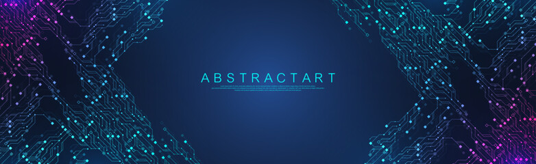 Aufkleber - Quantum computer technologies concept. Futuristic blue circuit board background vector. Modern technology circuit board texture background design. Waves flow. Quantum explosion technology.