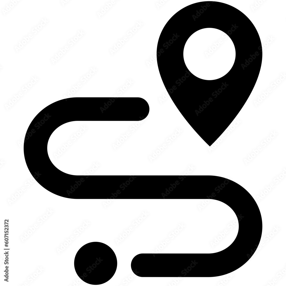 Black single route tracking icon, simple line path searching mark flat ...