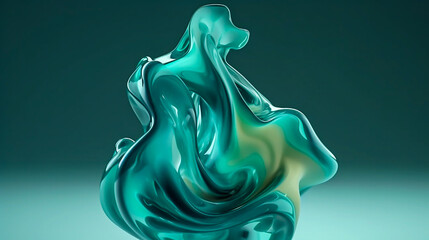 A glass liquid sculpture with a green background