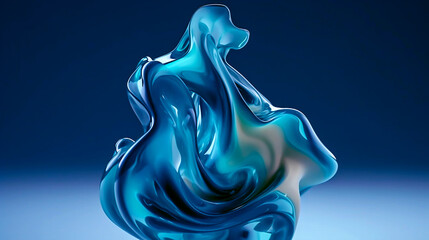  A blue glass liquid sculpture with blue background