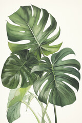  Tropical Monstera Deliciosa plant drawing. Generative AI illustration