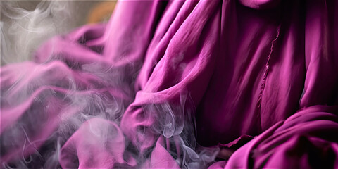 purple, pink silk and smoke background. Generative AI image.