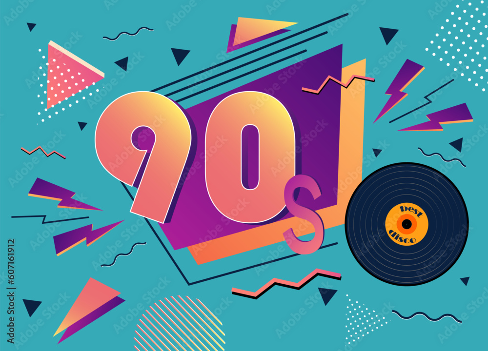 Vintage retro poster from the 90s and 80s. Gramophone record, vintage ...