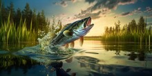 Largemouth Bass Jumping Hot Summer Created With Generative AI Technology, Ai, Generative