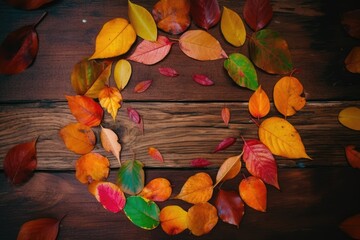 Canvas Print - rustic wreath made of leaves on a wooden background Generative AI