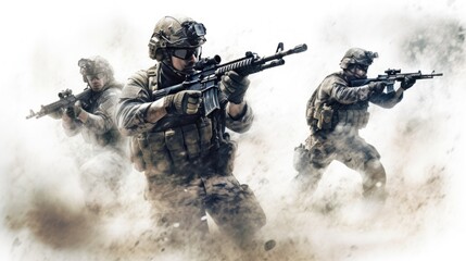 Team of elite special forces soldiers executing a covert mission behind enemy lines, showcasing their tactical skills, advanced weaponry, and stealthy maneuvers