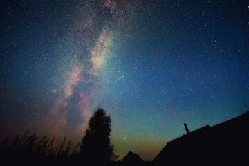 Wall Mural - stars sky and milky way in countryside