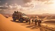 © Damian Sobczyk - Squad of soldiers conducting a desert patrol, navigating vast sand dunes, rugged terrain, and harsh weather conditions in a hostile environment