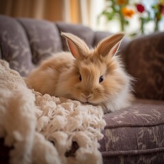 Canvas Print - Lionhead Bunny in a Cozy Setting, A Picture of Serenity