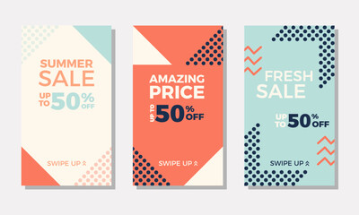 Aufkleber - Abstract geometric illustration banners.. Set of backgrounds for social media stories related with shopping, discounts, summer and sales