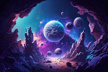 Wall Mural - very epic blue and purple space as background spectacular. generative ai aig15.