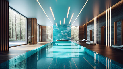 Sticker - Modern light interior swimming pool room Generative AI