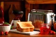 white bread with strawberry jam in front oven stuff food photography
