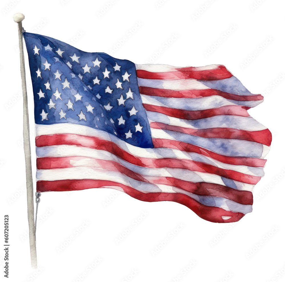 Watercolor an american flag watercolor clipart isolated. Generative AI