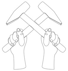 Poster - One continuous line of Hammers. Thin Line Illustration vector Work Tool concept. Contour Drawing Creative Construction Industry ideas.