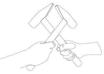 Poster - One continuous line of Hammers. Thin Line Illustration vector Work Tool concept. Contour Drawing Creative Construction Industry ideas.