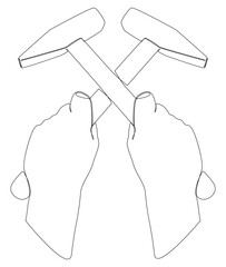 Poster - One continuous line of Hammers. Thin Line Illustration vector Work Tool concept. Contour Drawing Creative Construction Industry ideas.