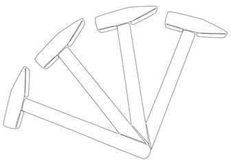 Poster - One continuous line of Hammers. Thin Line Illustration vector Work Tool concept. Contour Drawing Creative Construction Industry ideas.