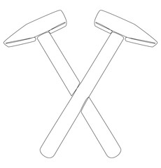 Poster - One continuous line of Hammers. Thin Line Illustration vector Work Tool concept. Contour Drawing Creative Construction Industry ideas.
