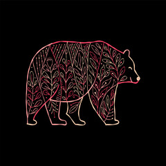 Sticker - Bear character with abstract Floral Ornament isolated on black